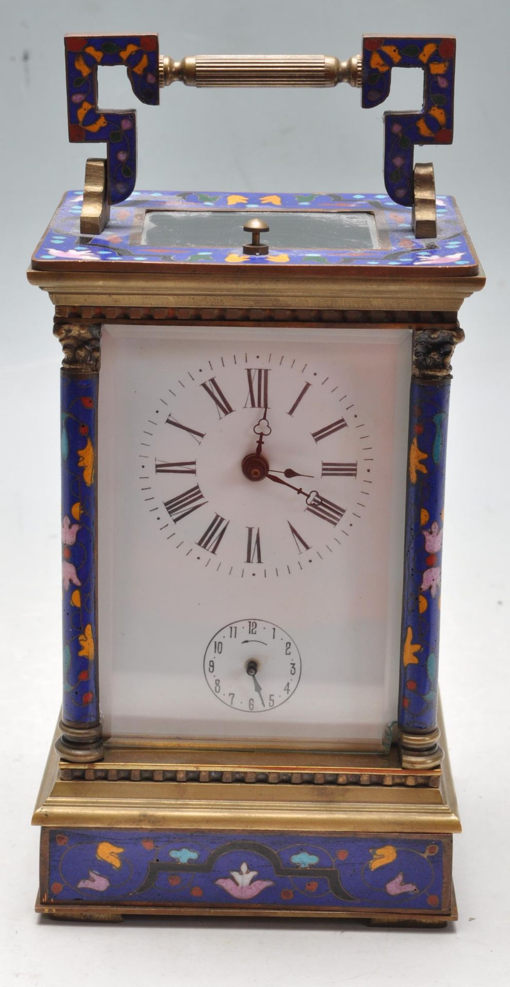 FRENCH BRASS AND ENAMEL CARRIAGE CLOCK WITH BOX AND KEY - Bild 2 aus 8