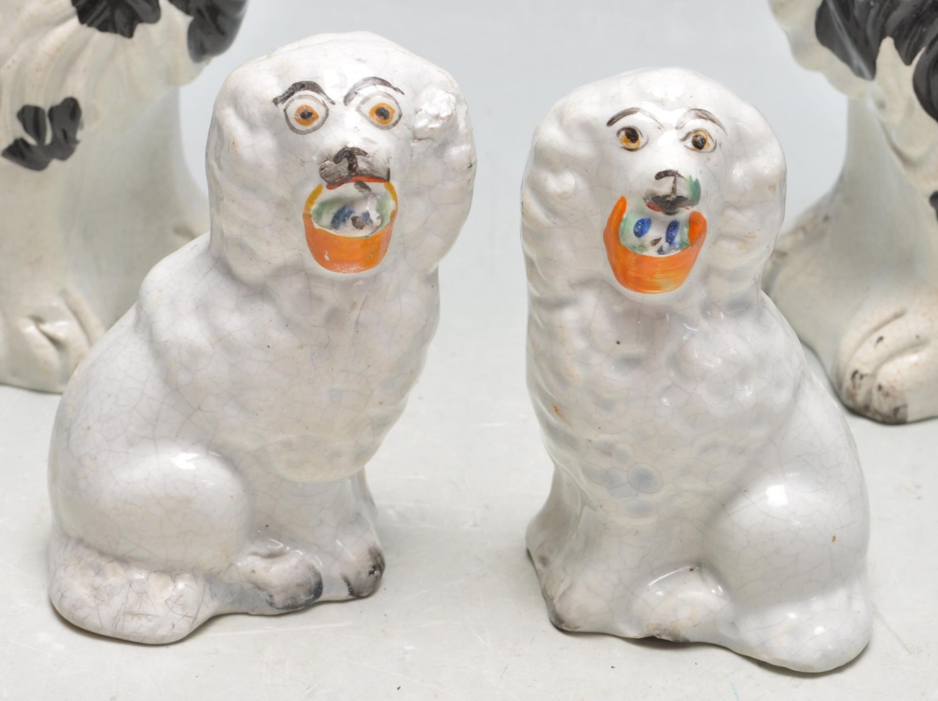 TWO PAIRS OF CERAMIC ANTIQUE STAFFORDSHIRE SPANIEL DOGS - Image 2 of 9