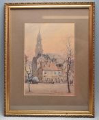 J. HARCOURT 1897 WATERCOLOUR PAINTING KREUZKIRCHE DRESDEN