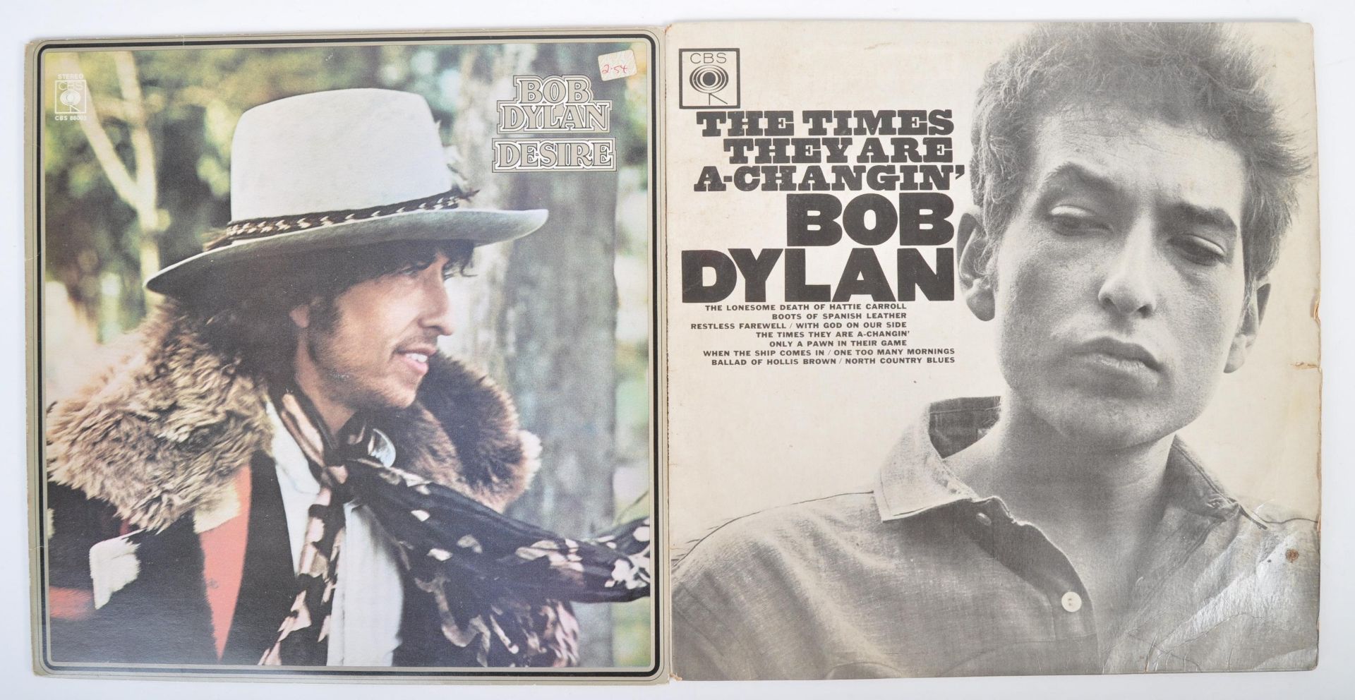 BOB DYLAN - TWO VINYL RECORD ALBUMS THE TIMES THEY ARE A-CHANGIN' AND DESIRE