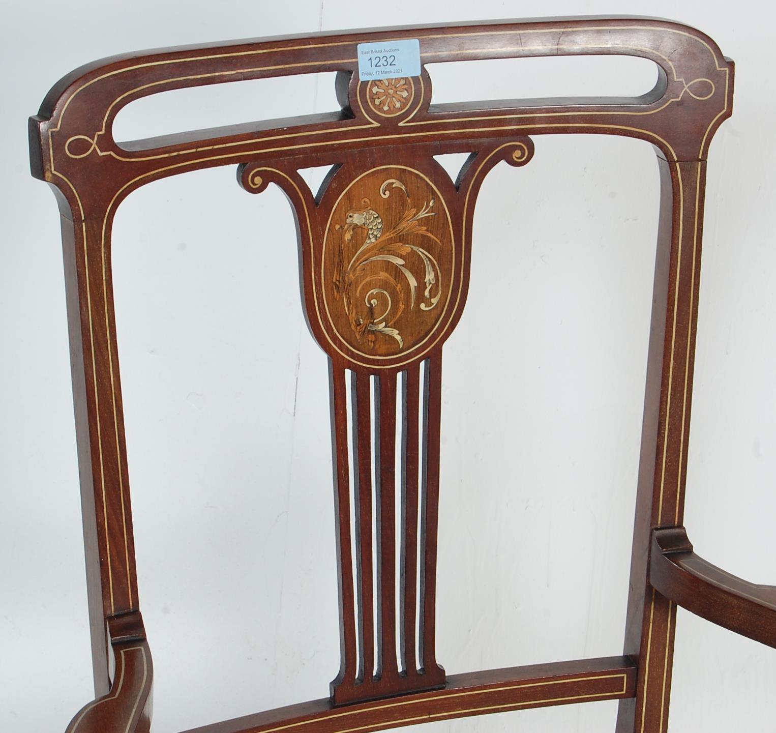 EDWARDIAN MARQUETRY INLAID MAHOGANY ARMCHAIR - Image 3 of 6