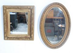 19TH CENTURY VICTORIAN GILT WOOD CUSHION MIRROR AND ANOTHER