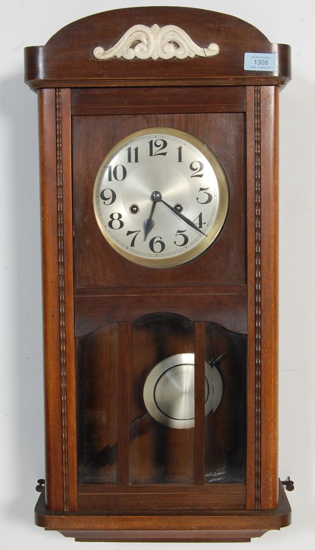 MID CENTURY EIGHT DAY OAK CASE WALL HANGING CLOCK