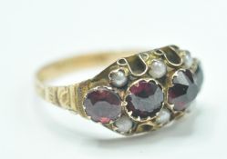 VICTORIAN 9CT GOLD PINK STONE AND PEARL RING