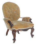 VICTORIAN 19TH CENTURY MAHOGANY BUTTON BACK ARMCHAIR