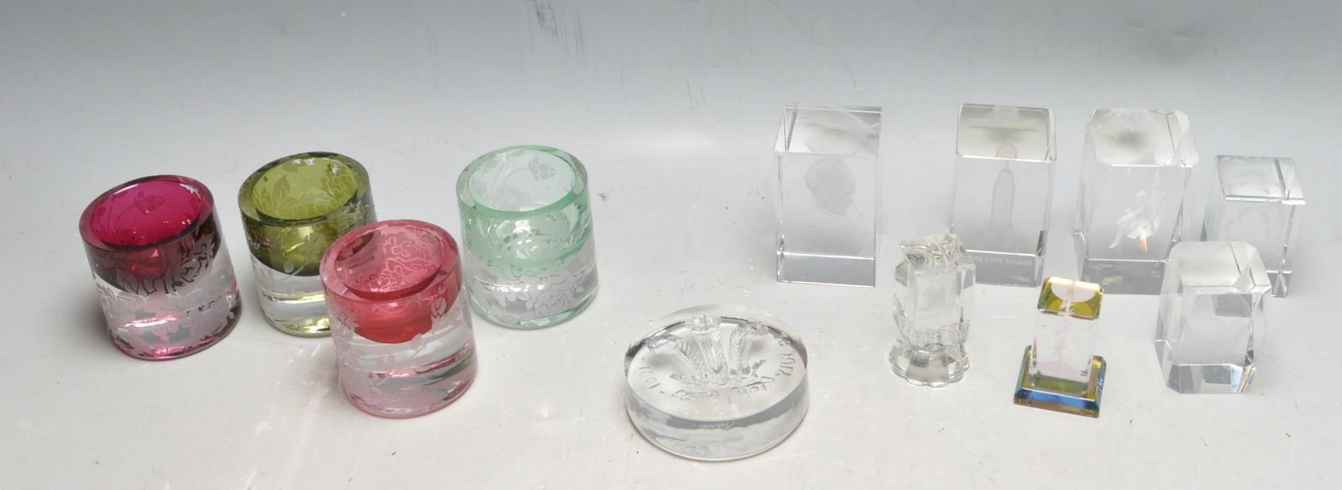 GROUP OF 3D HOLOGRAM GLASS PAPERWEIGHTS