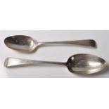 TWO GEORGIAN ANTIQUE SILVER HALLMARKED BASTING SPOONS