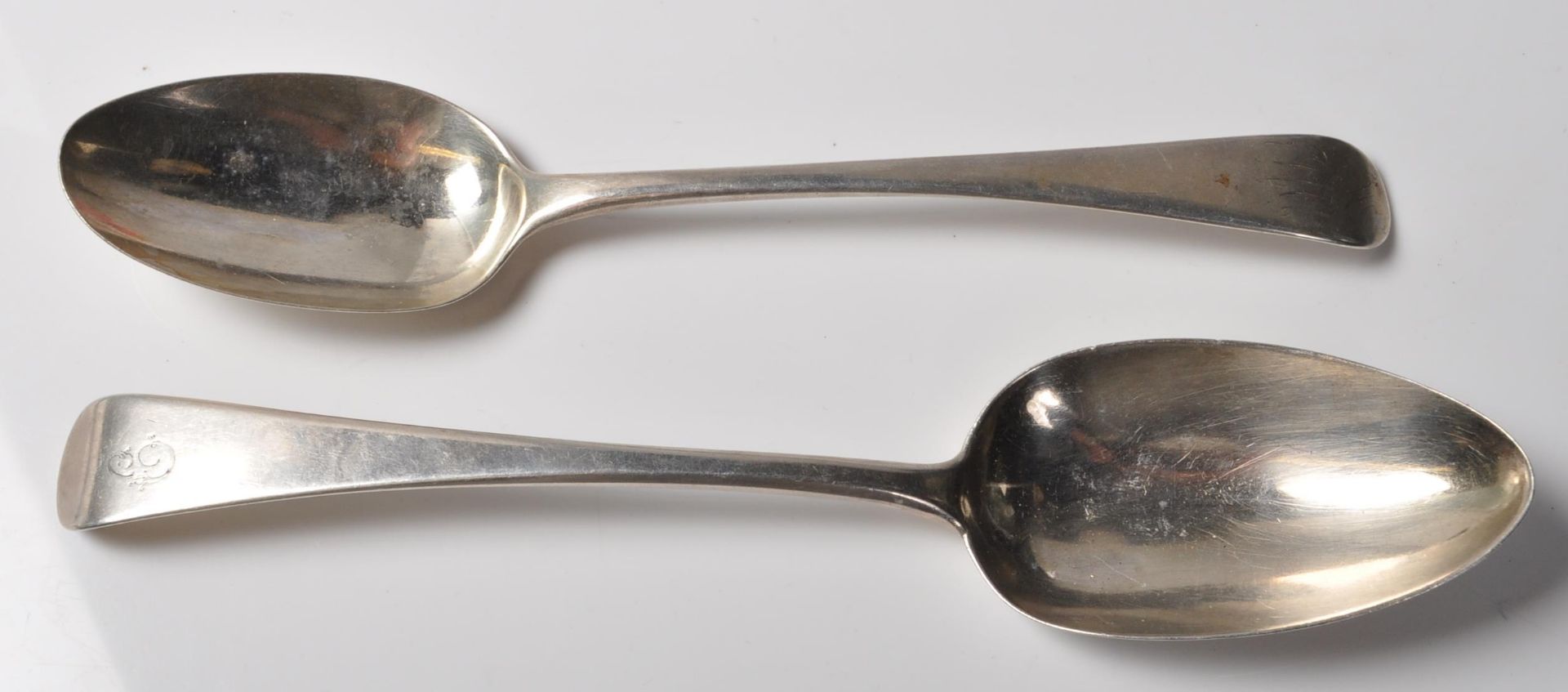 TWO GEORGIAN ANTIQUE SILVER HALLMARKED BASTING SPOONS