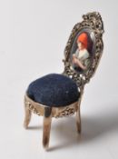 STERLING SLVER PIN CUSHION IN THE FORM OF A CHAIR