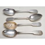FOUR GEORGIAN / VICTORIAN SILVER SERVING SPOONS