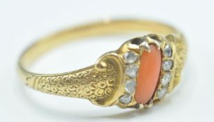 VICTORIAN GOLD, CORAL AND DIAMOND RING
