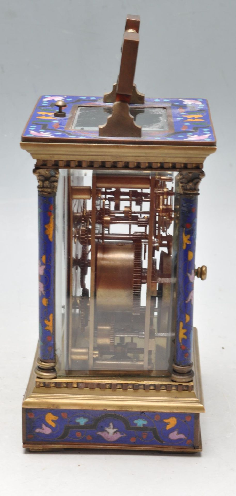 FRENCH BRASS AND ENAMEL CARRIAGE CLOCK WITH BOX AND KEY - Bild 4 aus 8