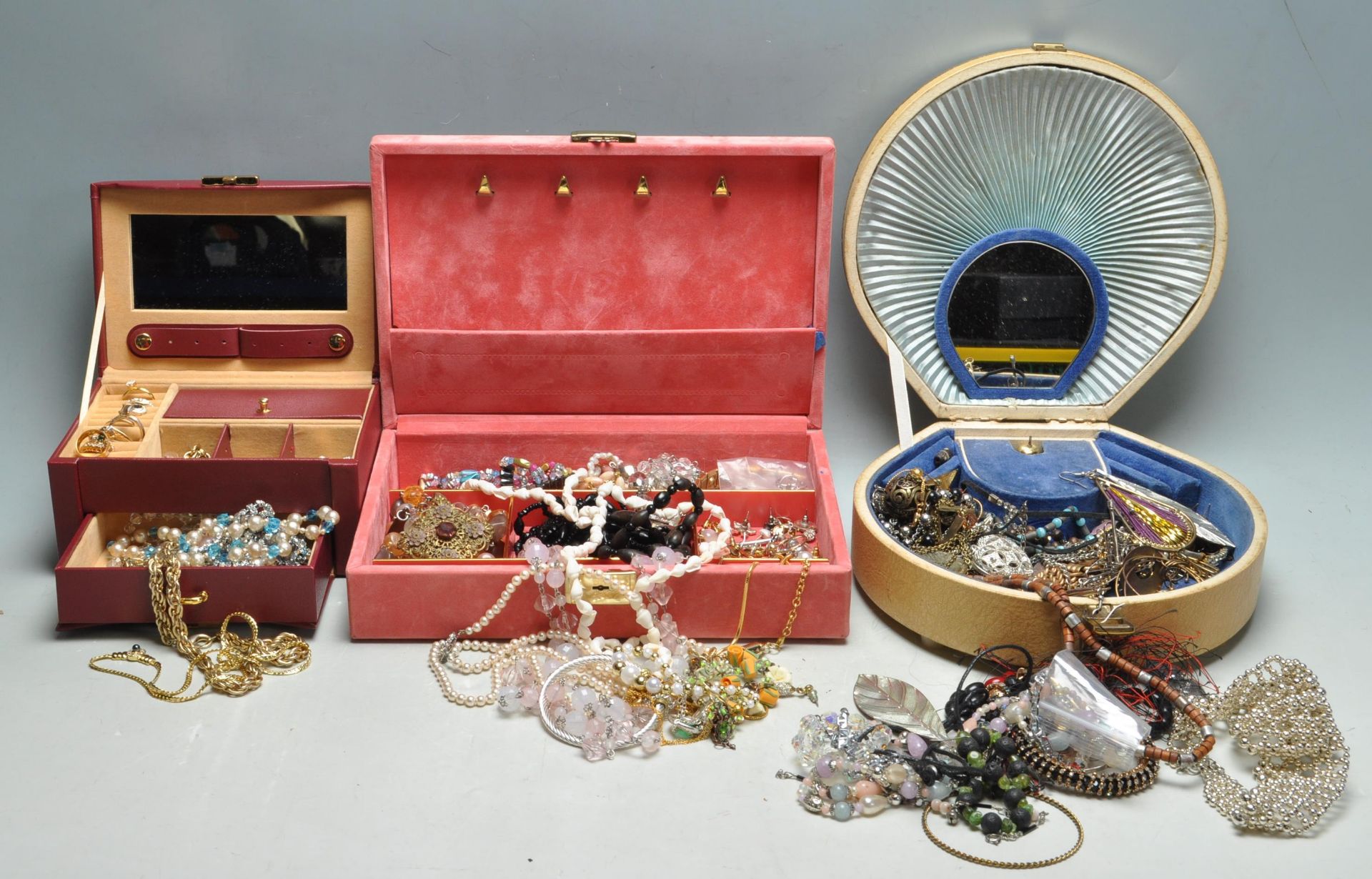 COLLECTION OF VINTAGE 20TH CENTURY COSTUME JEWELLERY IN THREE VINTAGE JEWELLERY BOXES
