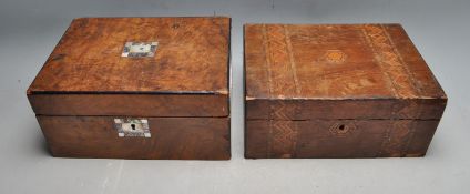 19TH CENTURY MARQUETRY WRITING SLOPE BOX & TEA CADDY