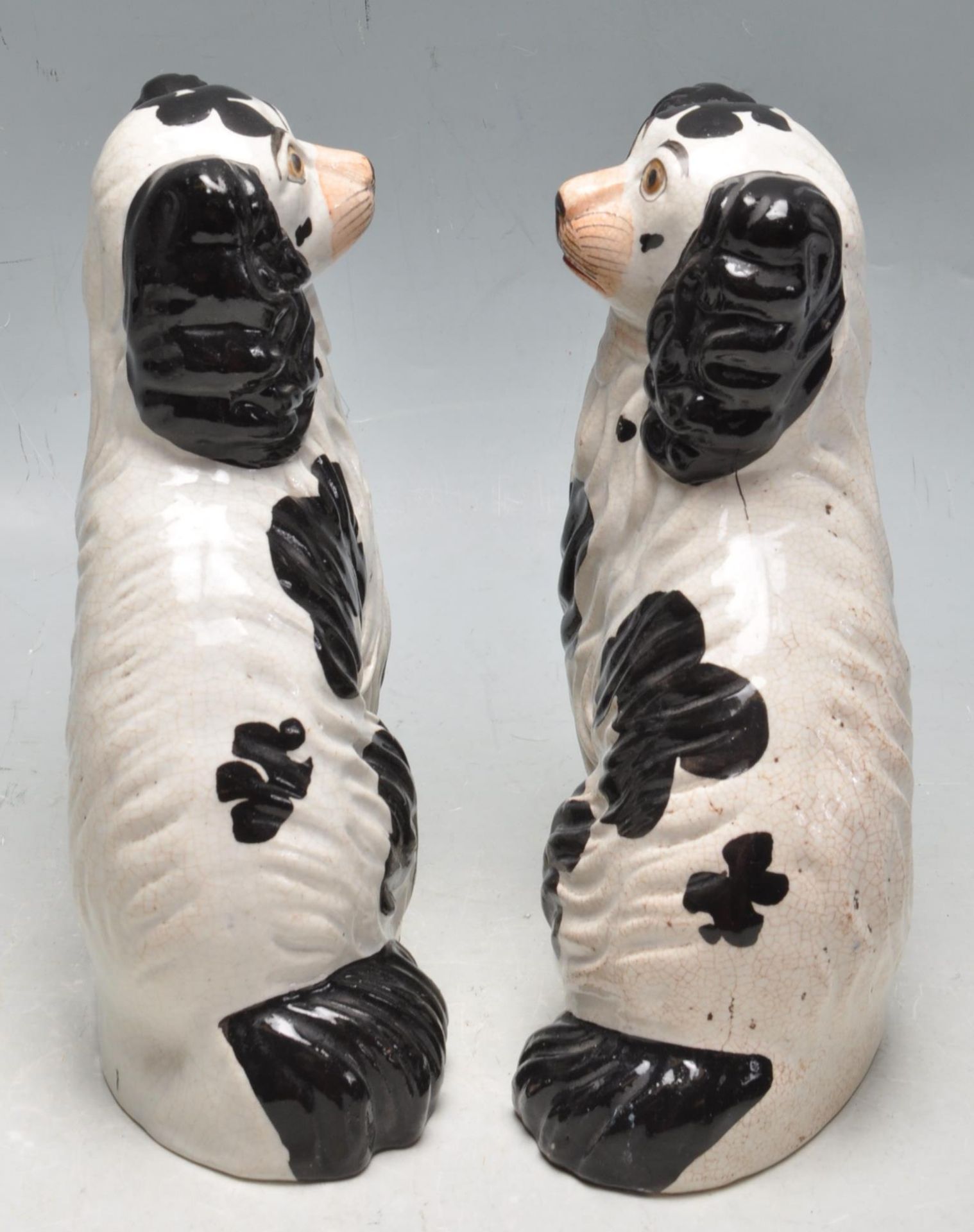 TWO PAIRS OF CERAMIC ANTIQUE STAFFORDSHIRE SPANIEL DOGS - Image 6 of 9