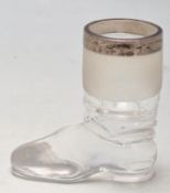 ANTIQUE HALLMARKED STERLING SILVER AND GLASS BOOT SHAPED VESTA