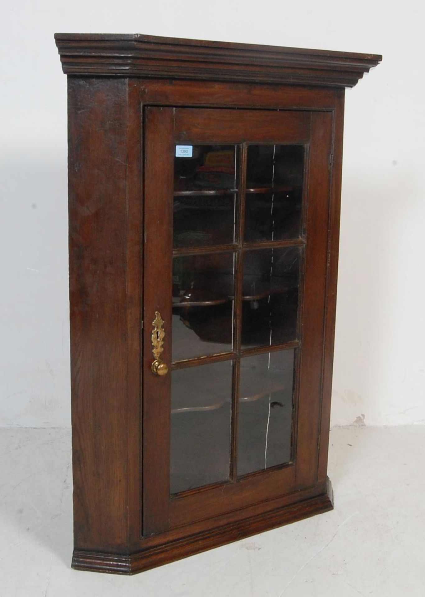 GEORGE III 19TH CENTURY GLAZED OAK CORNER CUPBOARD