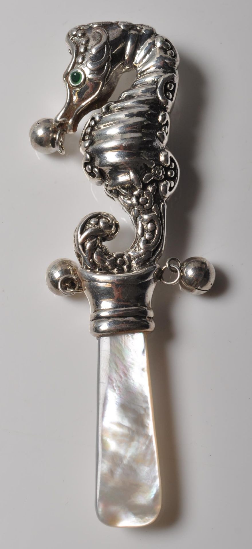 STAMPED STERLING SILVER SEAHORSE BABIES RATTLE