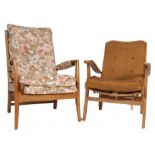 TWO RETRO 20TH CENTURY TEAK WOOD CINTIQUE ARMCHAIRS