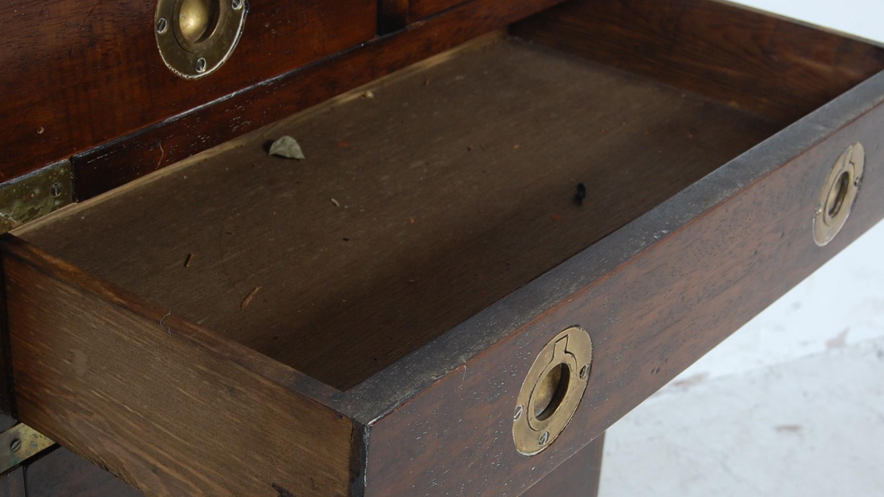 MAHOGANY AND BRASS CAMPAIGN PEDESTAL CHEST OF DRAWERS - Image 10 of 10