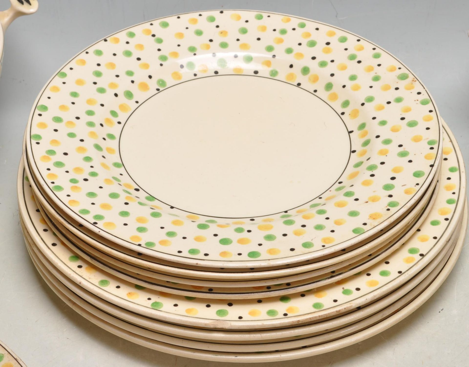 EARLY 20TH CENTURY ART DECO TITIAN WARE HAND PAINTED POLKA DOT DINNER SERVICE - Bild 6 aus 9