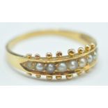 18CT GOLD AND HALF PEARL CHANNEL SET RING