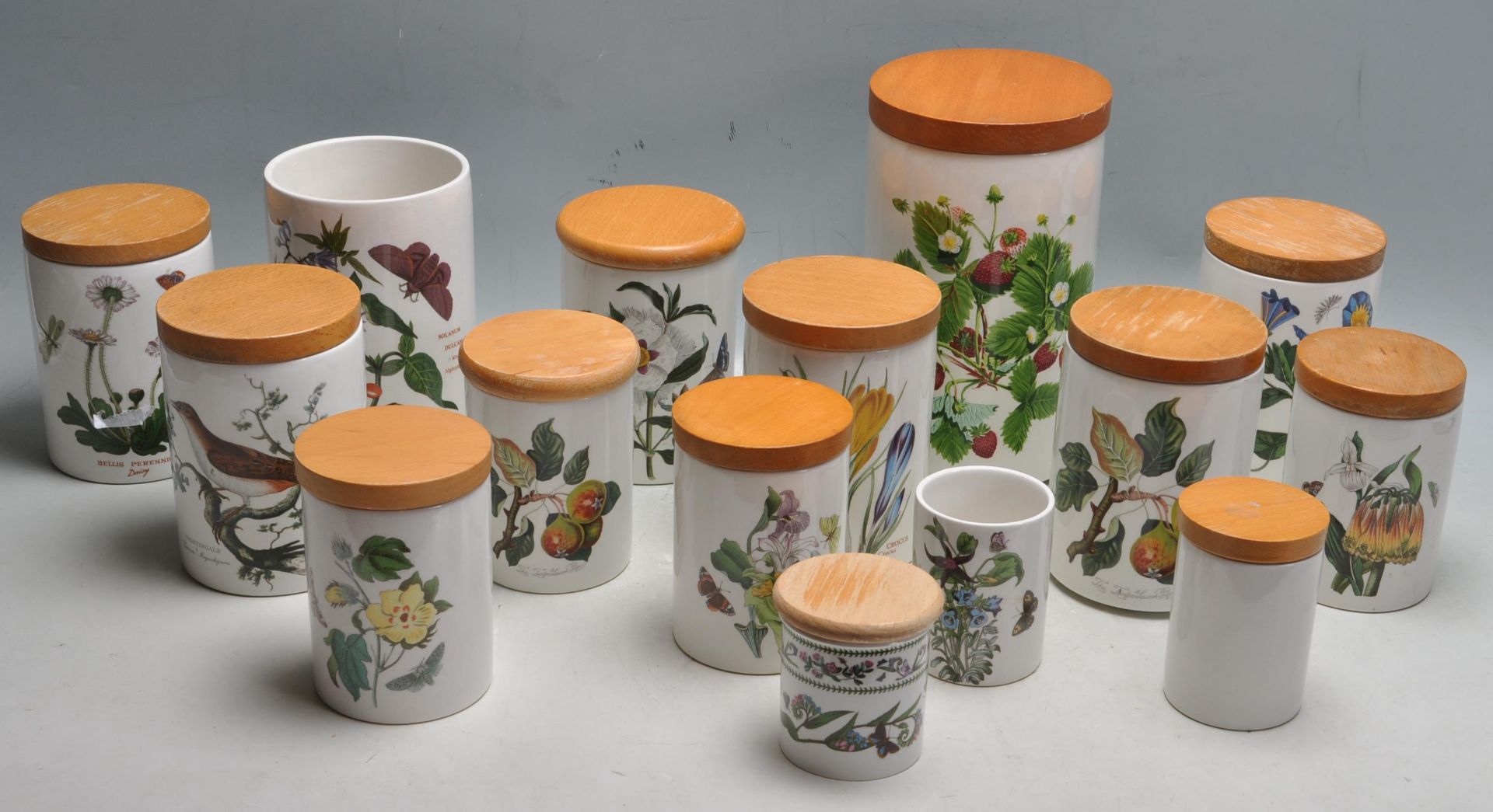 COLLECTION OF 14 STORAGE JARS BY PORTMERION BOTANI