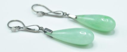 ART DECO GREEN JADE DROP EARRINGS