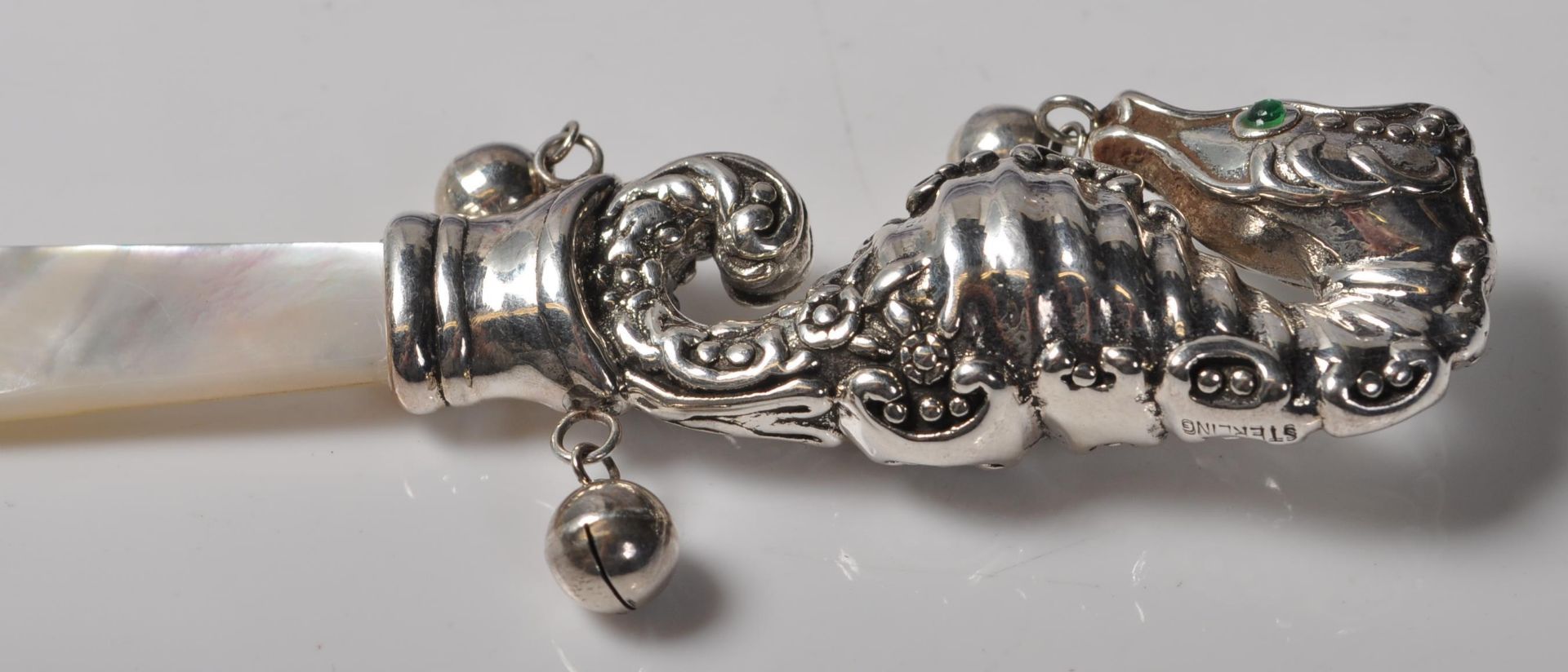 STAMPED STERLING SILVER SEAHORSE BABIES RATTLE - Image 4 of 6