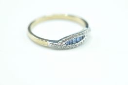 HALLMARKED 9CT GOLD WHITE AND BLUE STONE RING