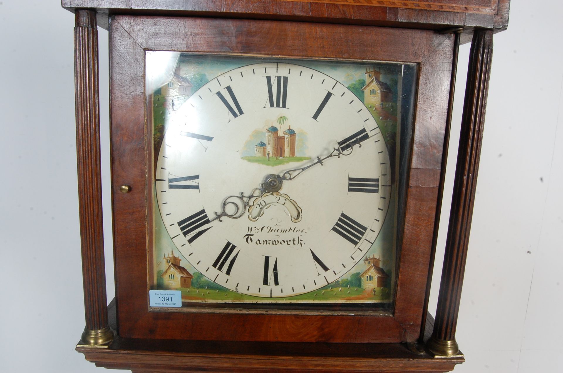 GERGE III 19TH CENTURY OAK INLAID GRANDFATHER CLOCK BY W M CHAMTLER OF TAMWORTH - Bild 3 aus 11