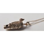 SILVER DUCK WHISTLE PENDANT NECKLACE