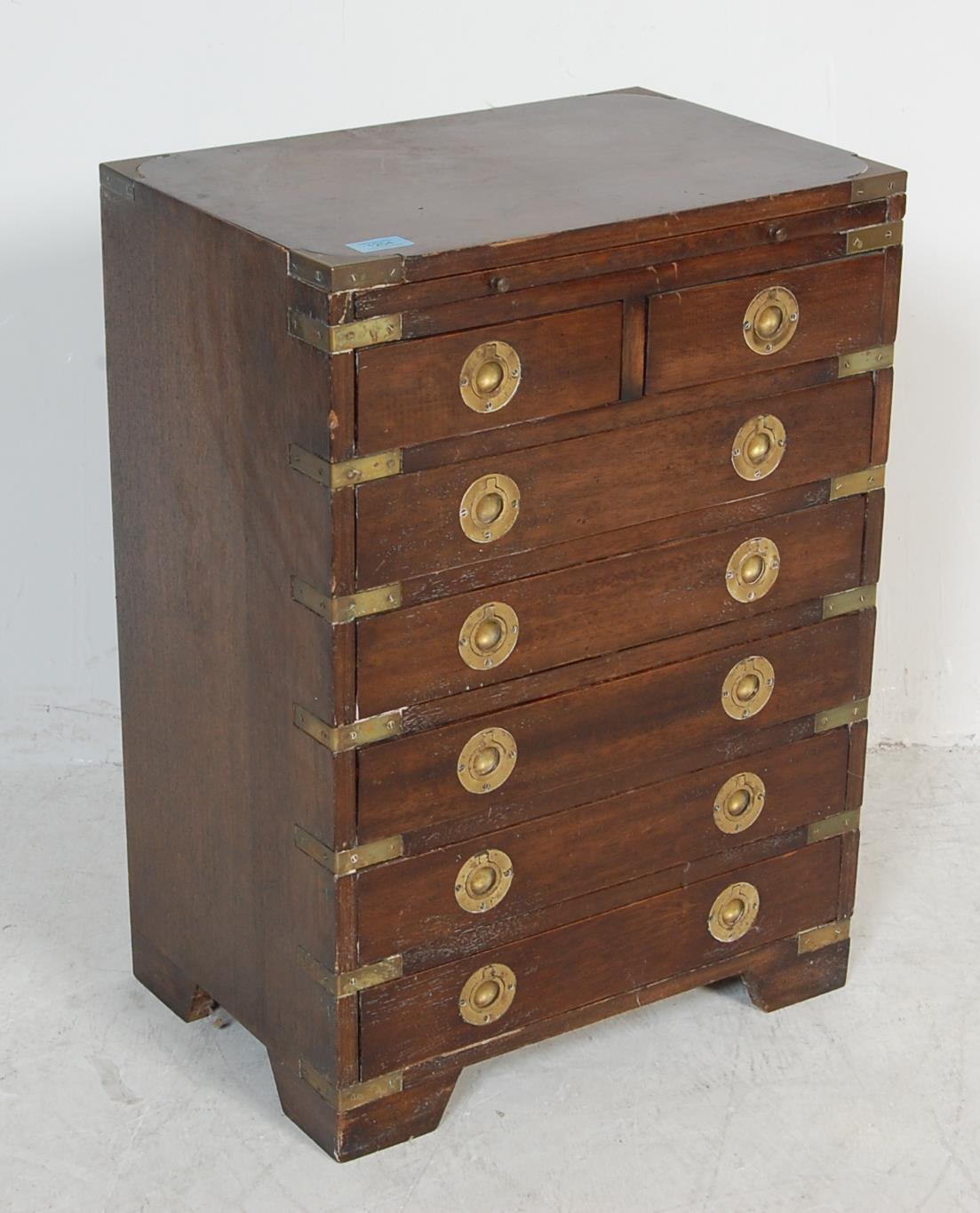 MAHOGANY AND BRASS CAMPAIGN PEDESTAL CHEST OF DRAWERS - Image 2 of 10