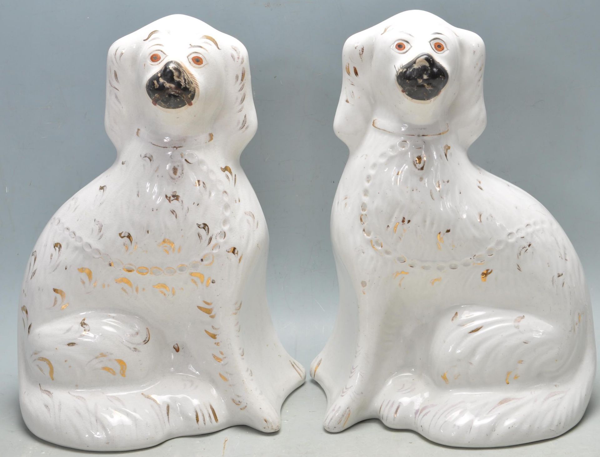 PAIR OF ANTIQUE 19TH CENTURY STAFFORDSHIRE MANTEL DOGS