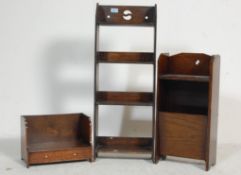 GROUP OF THREE 1930S ART DECO OAK ITEMS TO INCLUDE BOOKCASE AND MAGAZINE RACK.