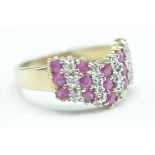 9CT GOLD PINK AND WHITE STONE RING