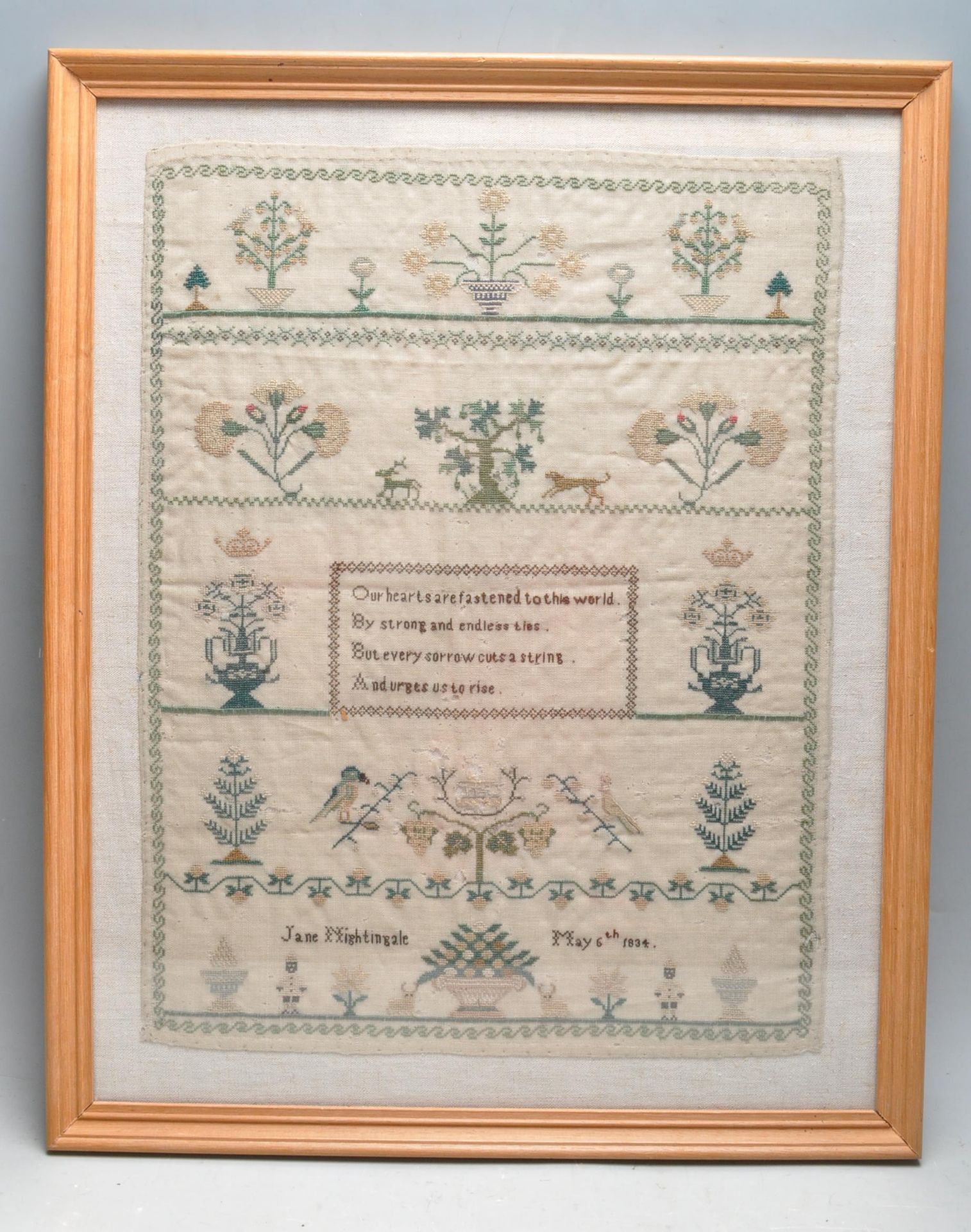 EARLY 19TH CENTURY NEEDLEPOINT SAMPLER 1834