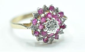 9CT GOLD RUBY & DIAMOND CLUSTER RING