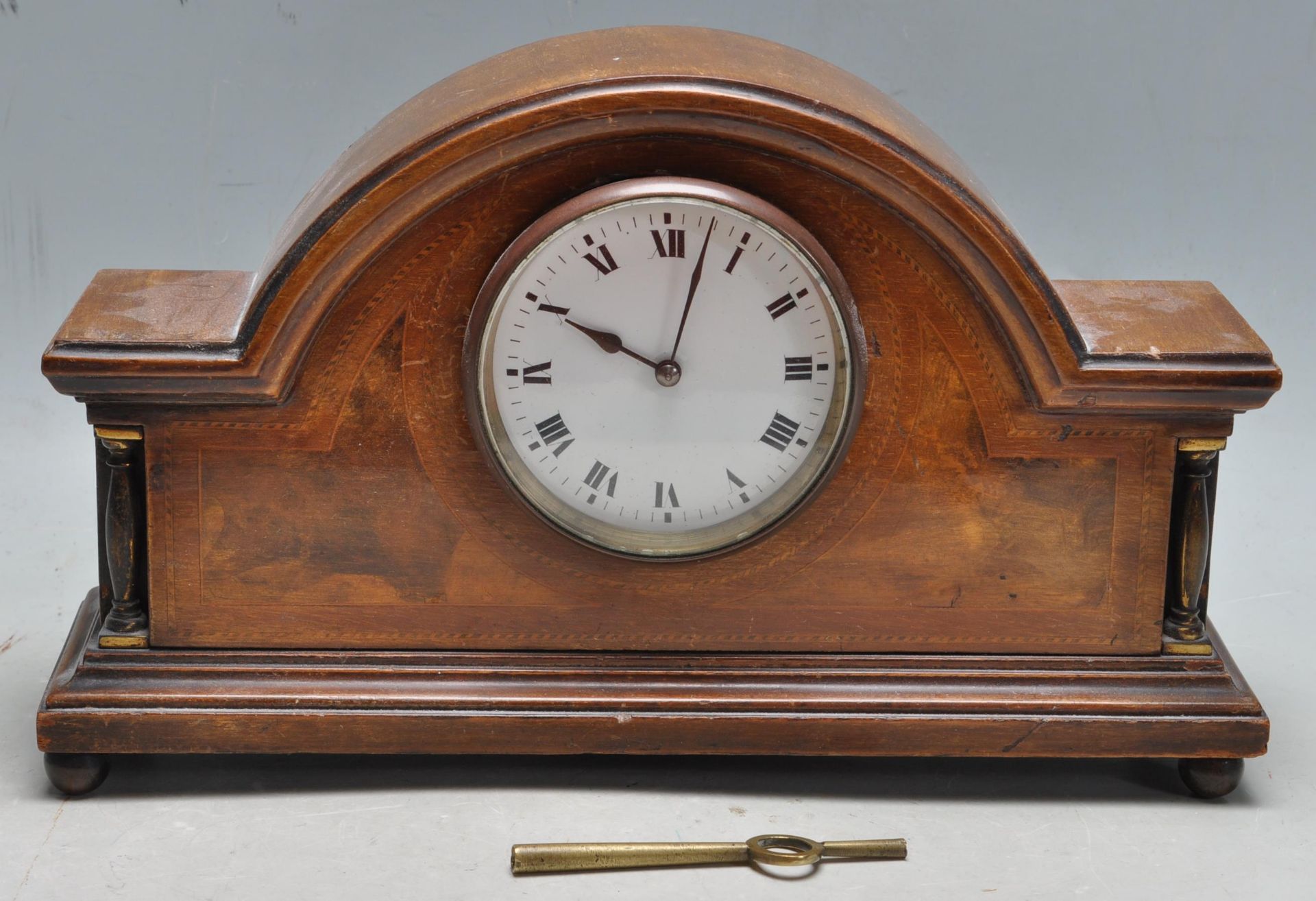 EDWARDIAN MAHOGANY INLAID DOME TOP MANTLE CLOCK