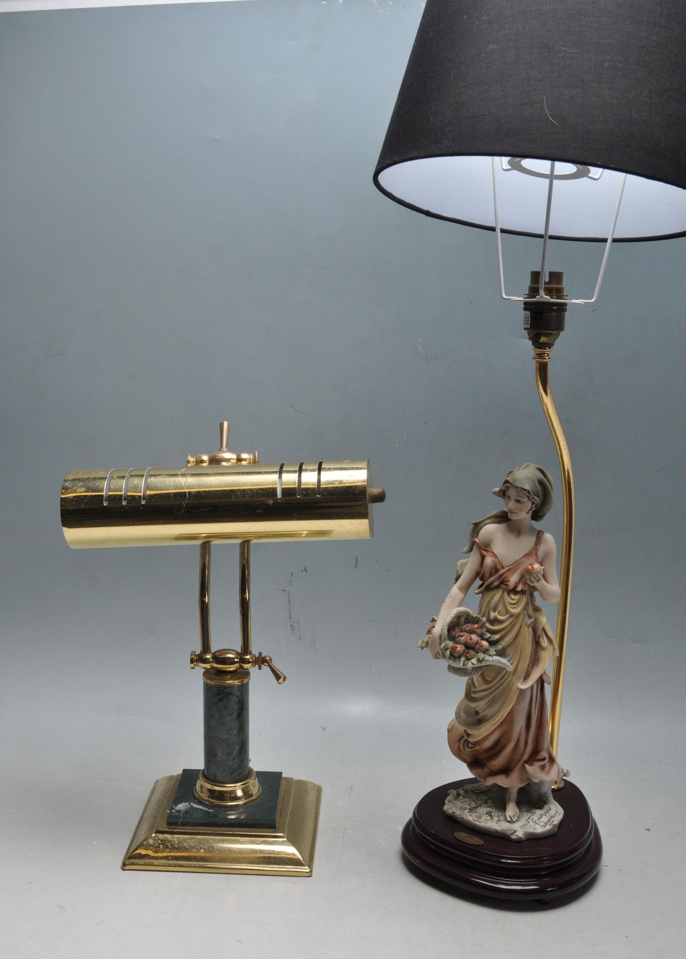 VINTAGE BANKERS LAMP AND CAPODIMONTE FIGURE LAMP