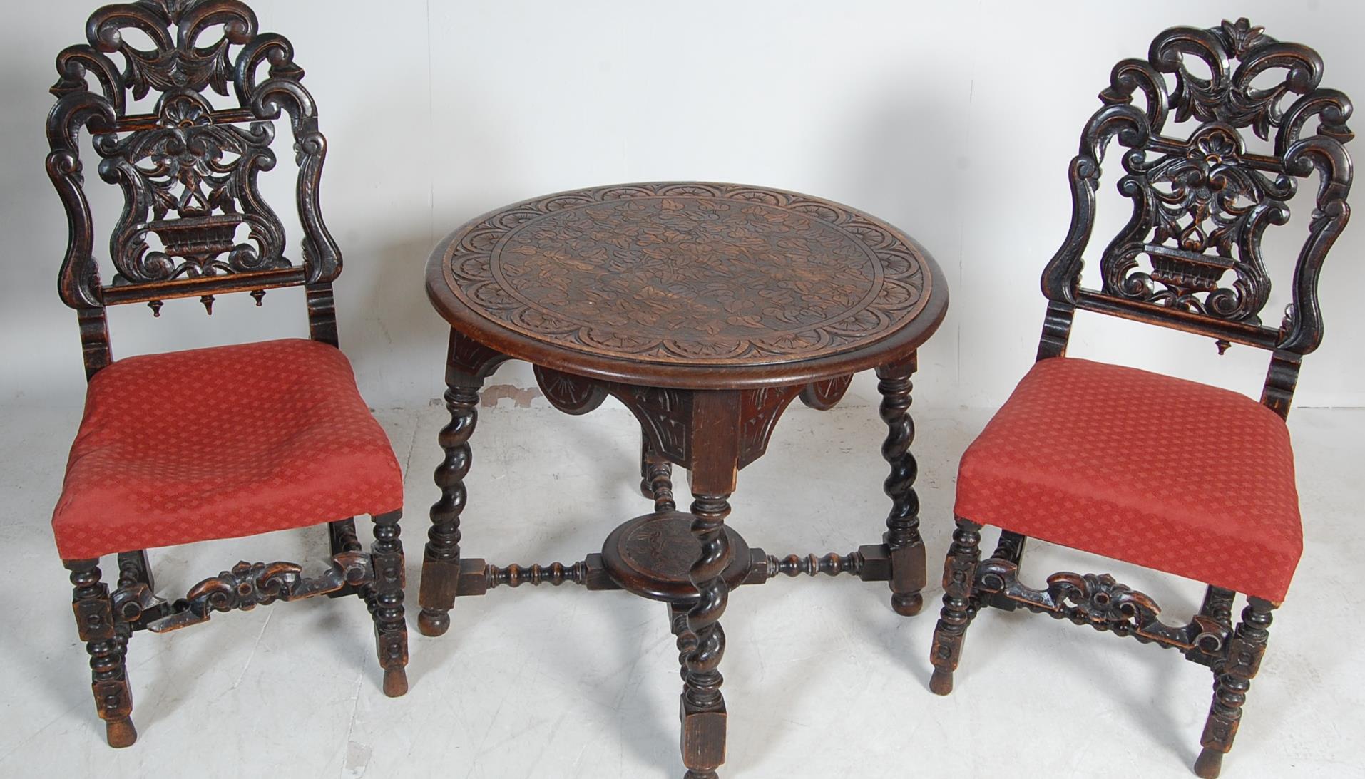 19TH CENTURY VICTORIAN CARVED OAK TABLE & CHAIRS - Image 2 of 19