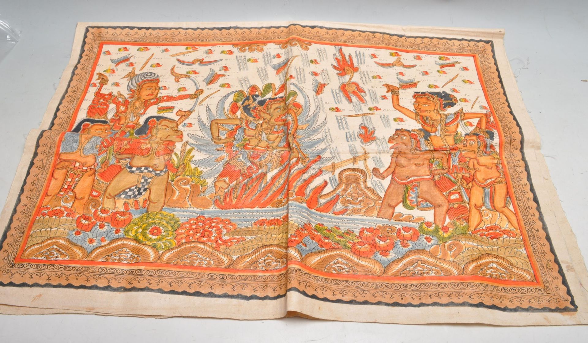 EARLY 20TH CENTURY INDIAN HAND PAINTED WALL HANGING CLOTH