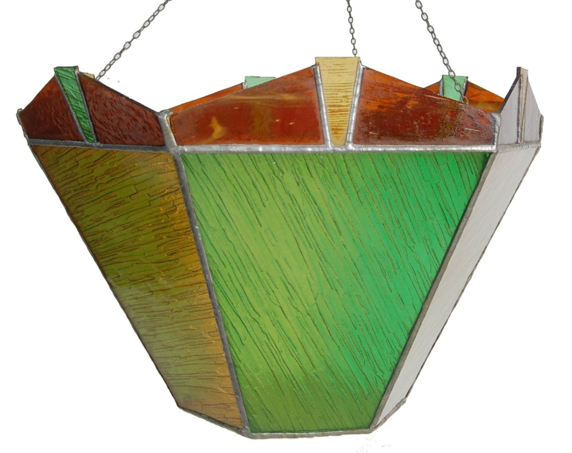 1930S ART DECO STAINED GLASS PENDANT LIGHT SHADE