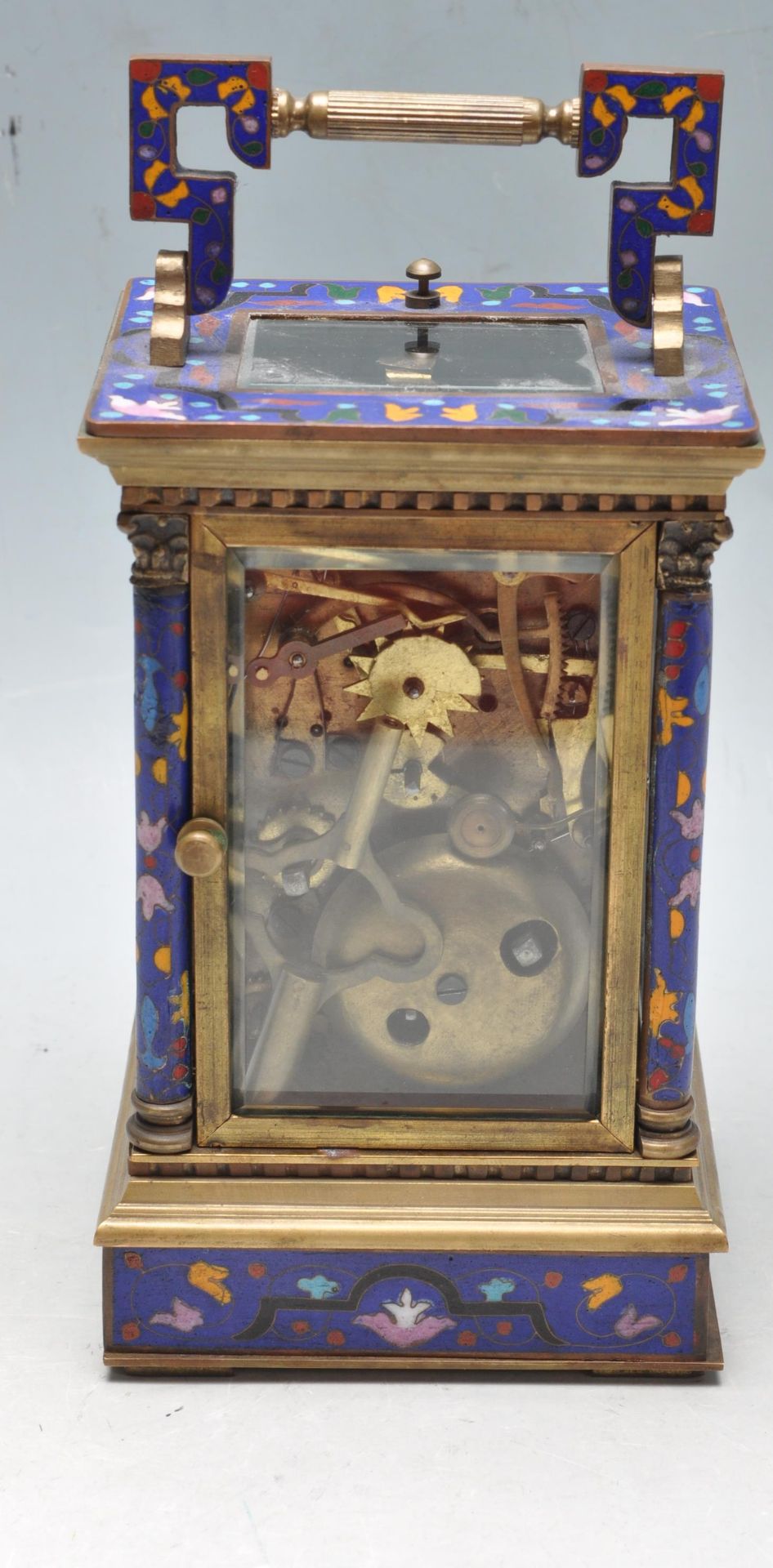 FRENCH BRASS AND ENAMEL CARRIAGE CLOCK WITH BOX AND KEY - Image 5 of 8