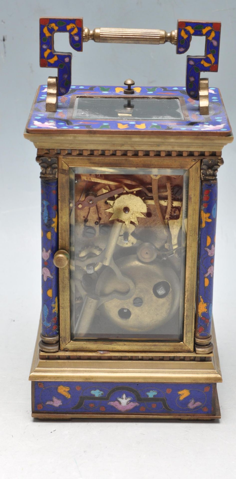 FRENCH BRASS AND ENAMEL CARRIAGE CLOCK WITH BOX AND KEY - Bild 5 aus 8