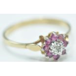 9CT GOLD GARNET & DIAMOND RING