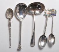FIVE 20TH CENTURY VARIOUS SILVER HALLMARKED SPOONS