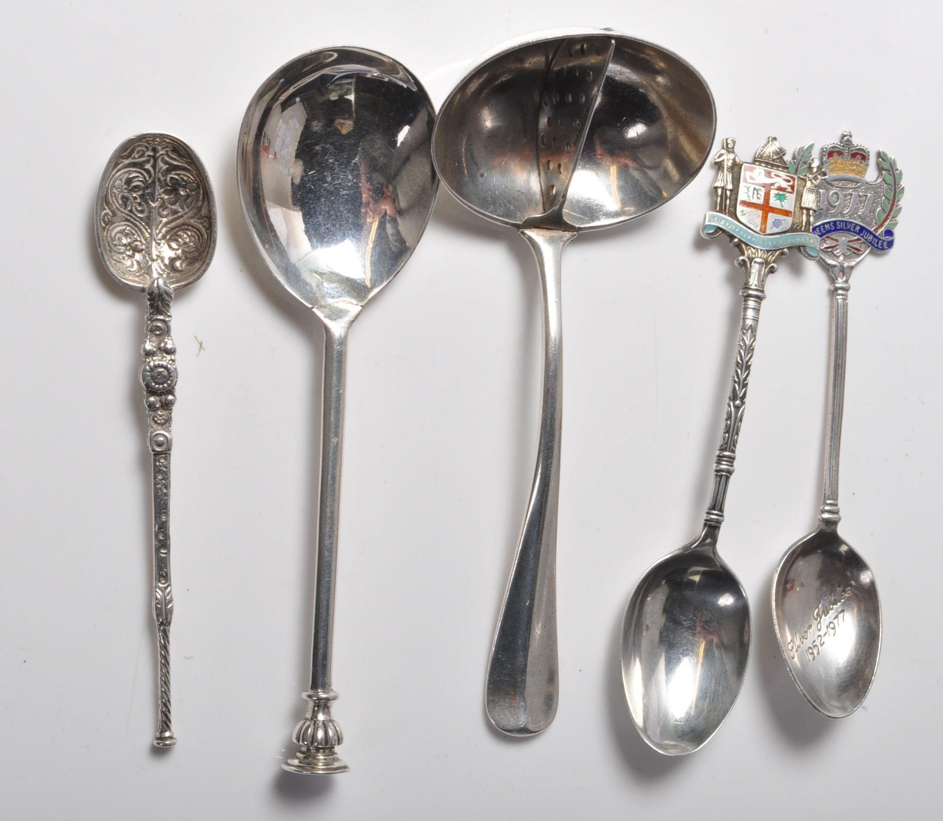 FIVE 20TH CENTURY VARIOUS SILVER HALLMARKED SPOONS