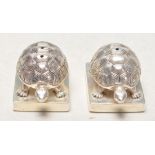 PAIR OF STAMPED .925 SILVER PLATE TORTOISE SALT AND PEPPER