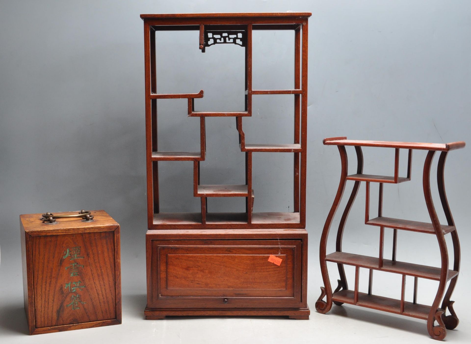 COLLECTION OF THREE CHINESE HARDWOOD PORCELAIN VITRINES